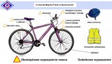 infografika prezentująca obowiązkowe wyposażenie roweru oraz zalecane wyposażenie rowerzysty